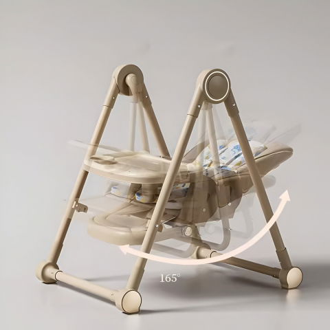 Scaun de masa pentru bebelusi si copii, tavita si husa detasabile, multifuncțional, stabil, centura de siguranta, inaltime ajustabila, spatar reglabil moale, balansoar, de la 6 luni, bej [6]