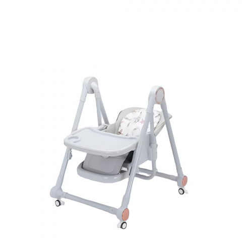 Scaun de masa pentru bebelusi si copii, tavita si husa detasabile, multifuncțional, stabil, centura de siguranta, inaltime ajustabila, spatar reglabil moale, balansoar, de la 6 luni, gri [3]