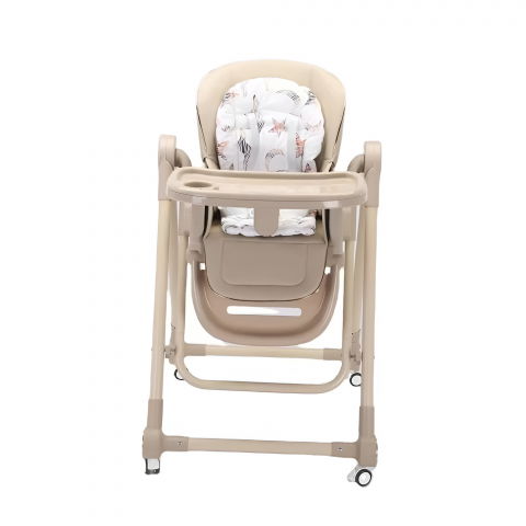 Scaun de masa pentru bebelusi si copii, tavita si husa detasabile, multifuncțional, stabil, centura de siguranta, inaltime ajustabila, spatar reglabil moale, balansoar, de la 6 luni, bej [5]