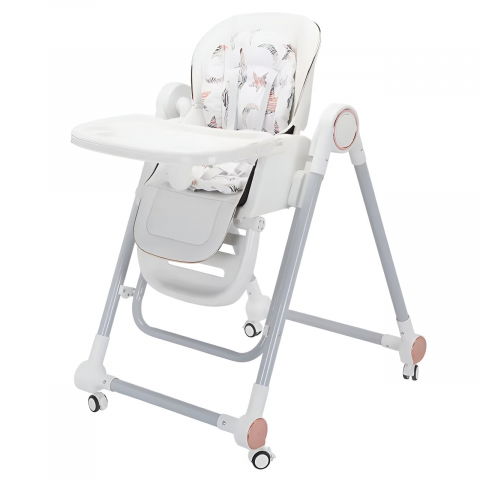 Îngrijire, transport și organizare pentru bebeluși și copii - Scaun de masa pentru bebelusi si copii, tavita si husa detasabile, multifuncțional, stabil, centura de siguranta, inaltime ajustabila, spatar reglabil moale, balansoar, de la 6 luni, alb
