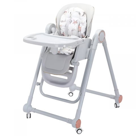 Îngrijire, transport și organizare pentru bebeluși și copii - Scaun de masa pentru bebelusi si copii, tavita si husa detasabile, multifuncțional, stabil, centura de siguranta, inaltime ajustabila, spatar reglabil moale, balansoar, de la 6 luni, gri