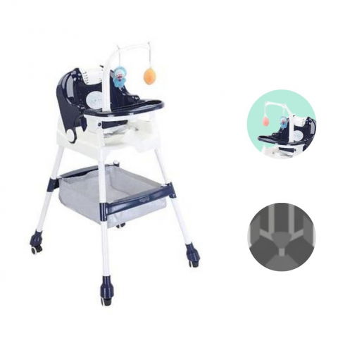 Scaun de masa pentru copii, multifunctional, pliabil, cu roti, cos de depozitare, din plastic, centura de siguranta, suport de agatat jucarii, 110 x 60 x 70 cm, albastru [1]