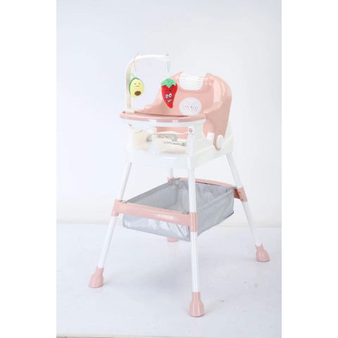 Scaun de masa pentru copii, multifunctional, pliabil, cu roti, cos de depozitare, din plastic, centura de siguranta, suport de agatat jucarii, 110 x 60 x 70 cm, roz [4]