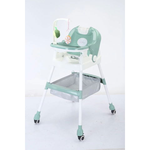 Scaun de masa pentru copii, multifunctional, pliabil, cu roti, cos de depozitare, din plastic, centura de siguranta, suport de agatat jucarii, 110 x 60 x 70 cm, verde [2]