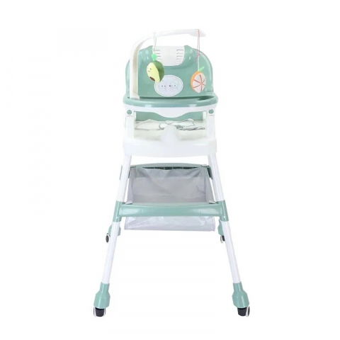 Scaun de masa pentru copii, multifunctional, pliabil, cu roti, cos de depozitare, din plastic, centura de siguranta, suport de agatat jucarii, 110 x 60 x 70 cm, verde [1]