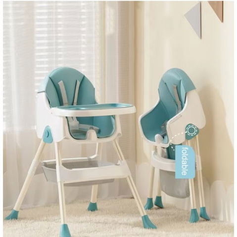 Scaun de masa pliabil 3in1, reglabil, multifunctional, 3 pozitii, masuta si husa detasabile, centura de siguranta, albastru [5]