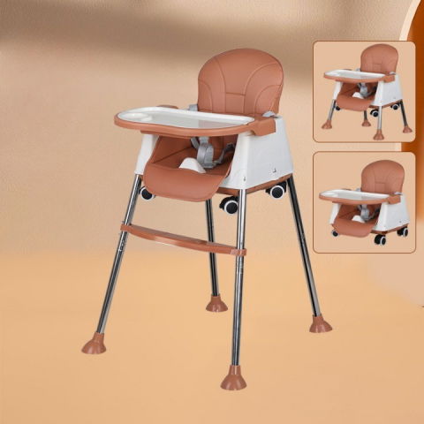 Scaun de masa pliabil 3in1, reglabil, multifunctional, 3 pozitii, masuta si husa detasabile, roti, centura de siguranta, ajustare inaltime, maro [1]