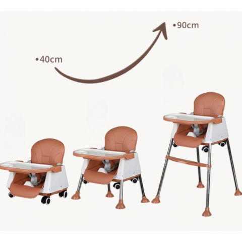 Scaun de masa pliabil 3in1, reglabil, multifunctional, 3 pozitii, masuta si husa detasabile, roti, centura de siguranta, ajustare inaltime, maro [2]