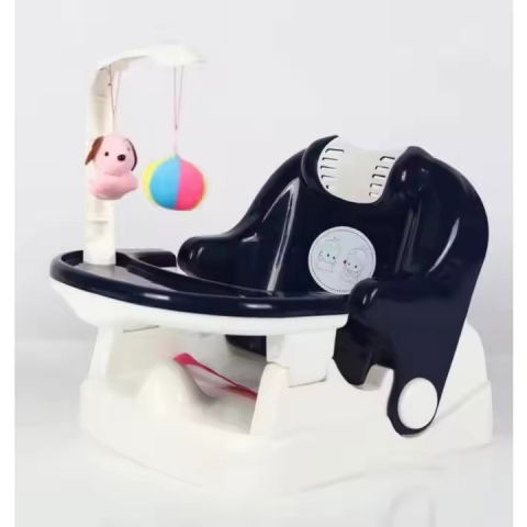 Scaun pentru copii 2 in 1, pentru servit masa si pentru baie, multifunctional, pliabil, portabil, din plastic, spatar reglabil, 58 x 39 cm, albastru [3]