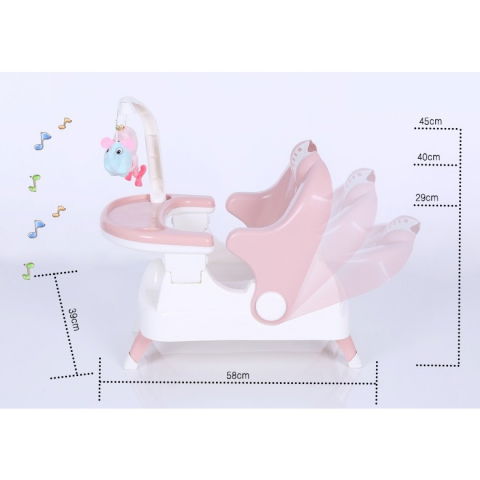 Scaun pentru copii 2 in 1, pentru servit masa si pentru baie, multifunctional, pliabil, portabil, din plastic, spatar reglabil, 58 x 39 cm, roz [5]