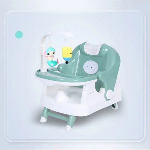 Scaun pentru copii 2 in 1, pentru servit masa si pentru baie, multifunctional, pliabil, portabil, din plastic, spatar reglabil, 58 x 39 cm, verde deschis [1]