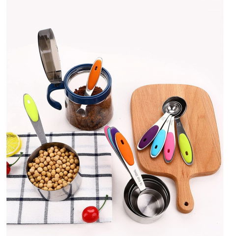 Set 10 piese de masurare, 5 linguri gradate + 5 cesti gradate, otel inoxidabil + silicon, 19 x 8 x 9 cm, multicolor [4]