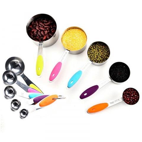 Set 10 piese de masurare, 5 linguri gradate + 5 cesti gradate, otel inoxidabil + silicon, 19 x 8 x 9 cm, multicolor [5]