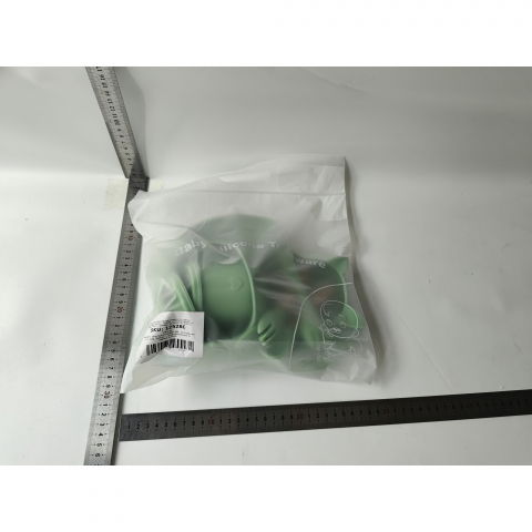 Set 10 piese diversificare bebelusi si copii din silicon  baveta, farfurie compartimentata cu ventuza, bol cu ventuza, tacamuri din lemn si silicon, cana pentru gustari, fara alergeni, verde [5]