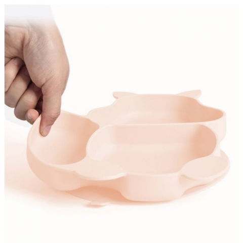 Set 10 piese diversificare bebelusi si copii din silicon  baveta, farfurie compartimentata cu ventuza, bol cu ventuza, tacamuri din lemn si silicon, cana pentru gustari, fara alergeni, roz pal [3]