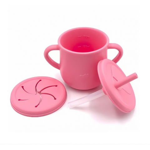 Set 10 piese servire masa.  pentru bebelusi si copii, din silicon/lemn, cu ventuze anti-alunecare, fara alergeni. +6 luni, model elefant, roz [3]