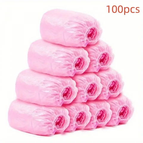 Set 100 huse de pantofi impermeabile de unica folosinta, universale, roz, pentru zile ploioase [2]