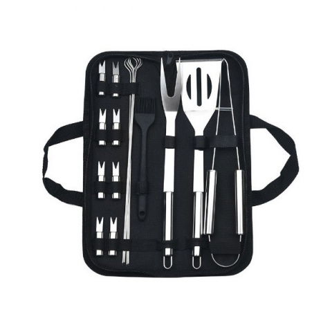 Accesorii și ustensile in bucatarie - Set 16 ustensile pentru gratar, din otel inoxidabil, geanta oxford, argintiu