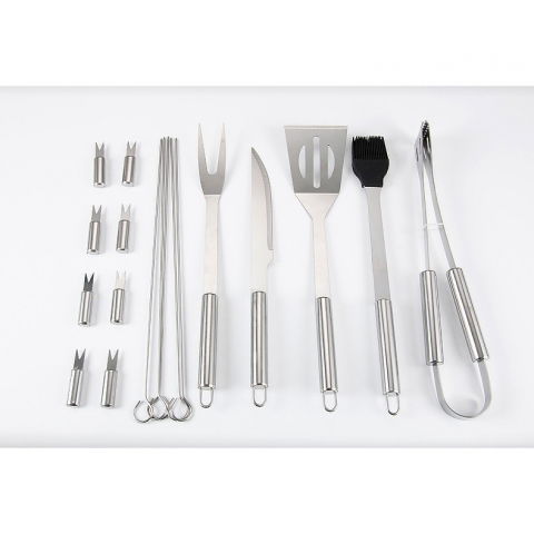 Set 18 ustensile pentru gratar, din otel inoxidabil, geanta oxford, argintiu [11]
