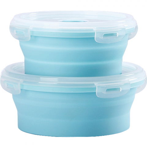 Caserole, genți termice și organizatoare pastile - Set 2 caserole rotunde pliabile  din silicon, rezistenta la temperaturi ridicate, usor de depozitat si curatat, 500 si 800 ml, utilizare in cuptorul cu microunde, albastra
