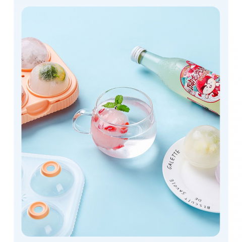 Set 2 forme sfere de gheata pentru wiskey si cocktail-uri  4 sfere, material plastic/silicon alimentar, diametru 6.5 cm, cu orificiu tip palnie pentru umplere, 17 x 17 x 7 cm, multicolor [9]