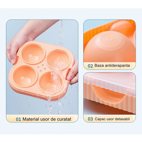 Set 2 forme sfere de gheata pentru wiskey si cocktail-uri  4 sfere, material plastic/silicon alimentar, diametru 6.5 cm, cu orificiu tip palnie pentru umplere, 17 x 17 x 7 cm, multicolor [5]