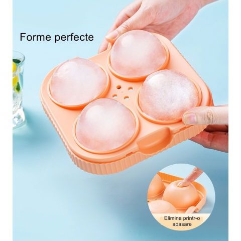 Set 2 forme sfere de gheata pentru wiskey si cocktail-uri  4 sfere, material plastic/silicon alimentar, diametru 6.5 cm, cu orificiu tip palnie pentru umplere, 17 x 17 x 7 cm, multicolor [4]