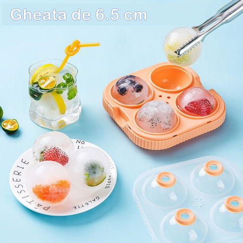 Set 2 forme sfere de gheata pentru wiskey si cocktail-uri  4 sfere, material plastic/silicon alimentar, diametru 6.5 cm, cu orificiu tip palnie pentru umplere, 17 x 17 x 7 cm, multicolor [3]