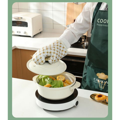 Set 2 manusi cuptor  manusa de bucatarie,  rezistenta 330 grade, textil si cauciuc, 26.5x18 cm, alb [4]