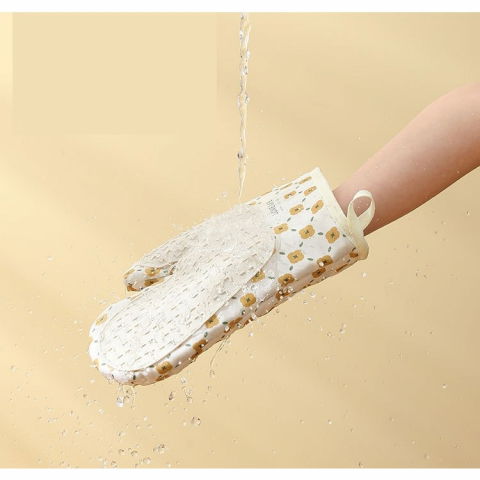 Set 2 manusi cuptor  manusa de bucatarie,  rezistenta 330 grade, textil si cauciuc, 26.5x18 cm, alb [5]