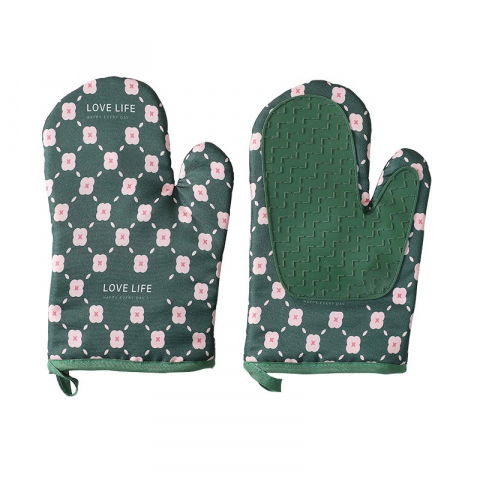 Accesorii și ustensile in bucatarie - Set 2 manusi cuptor  manusa de bucatarie,  rezistenta 330 grade, textil si cauciuc, 26.5x18 cm, verde