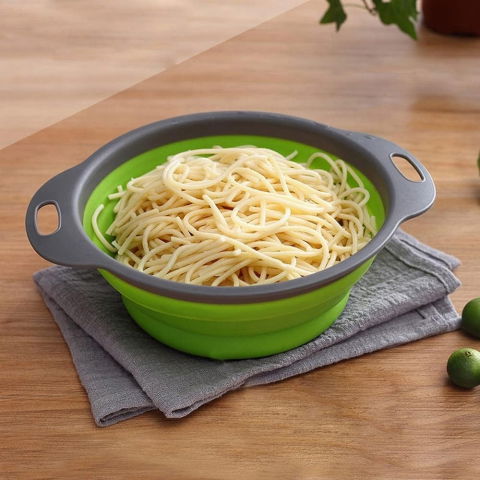 Set 2 strecuratori pliabile din silicon alimentar  cu manere, fund antiaderent si antialunecare, rotunda, doua dimensiuni, usor de depozitat, compatibil cu masina de spalat vase, verde [6]