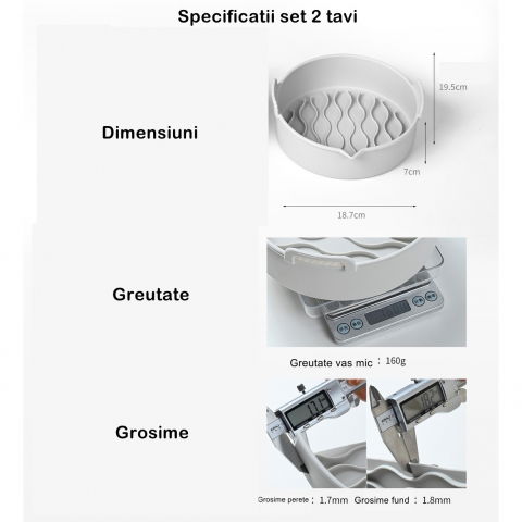 Set 2 tavi din silicon ecologic pentru air fryer  temperatura maxima 230 grade, reutilizabile, reciclabile, cu manere anti-alunecare, fund antiaderent, 18.7 x 19.5 x 7 cm, gri [9]