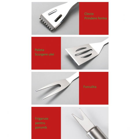 Set 20 ustensile pentru gratar, din otel inoxidabil, geanta oxford, argintiu [4]