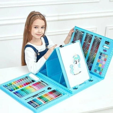 Set 208 piese, complet pentru pictura si desen, tip servieta, 3-12 ani, 32.6 x 27.7 x 6 cm, albastru [6]