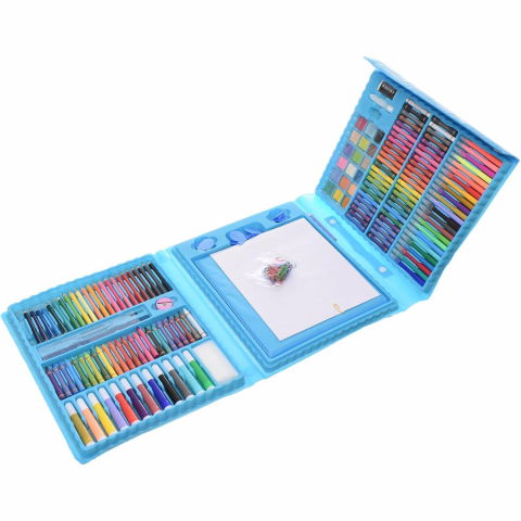 Îngrijire, transport și organizare pentru bebeluși și copii - Set 208 piese, complet pentru pictura si desen, tip servieta, 3-12 ani, 40.5 x 5 x 30 cm, albastru