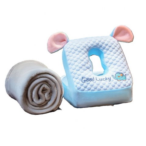 Organizatoare, perne voiaj şi accesorii - Set 2in1 patura microfibra si perna din spuma, pentru birou, calatorii, pauze, model elefant, microfibra, 1x1.7 m, 30x35x30 cm, albastru