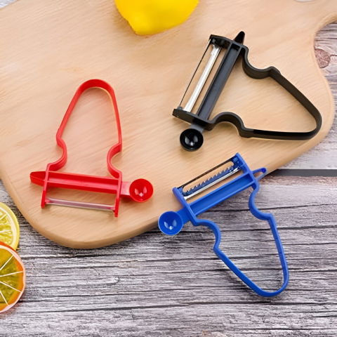Set 3 accesorii de decojire, razuire si feliere, pentru legume si fructe, negru-rosu-albastru [7]