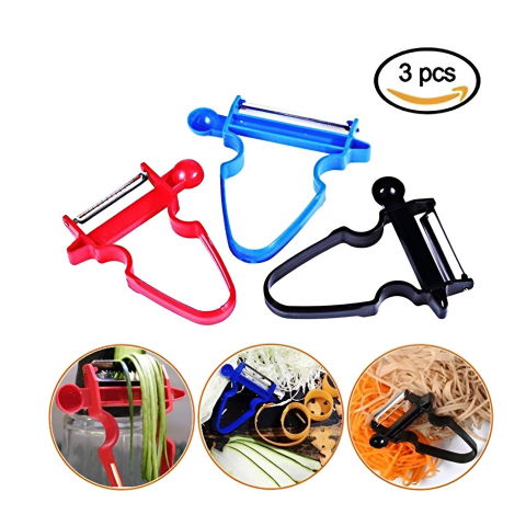 Set 3 accesorii de decojire, razuire si feliere, pentru legume si fructe, negru-rosu-albastru [2]