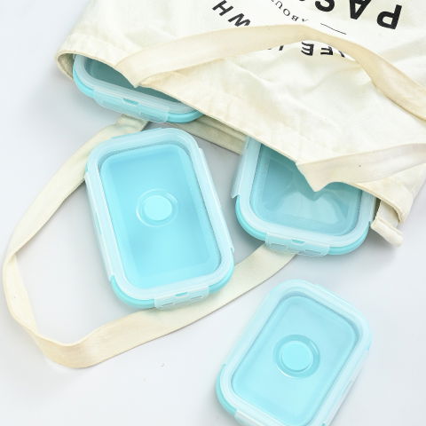 Set 3 caserole pliabile  din silicon, rezistenta la temperaturi ridicate, usor de depozitat si curatat, 350/500/800 ml, utilizare in cuptorul cu microunde, albastra [4]