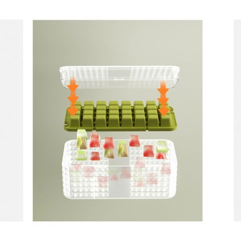 Set 3 forme pentru gheata si o caserola pentru depozitare  96 de cuburi, verde [4]