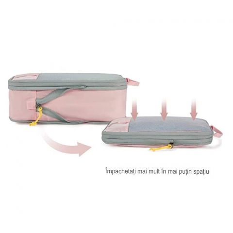 Set 3 genti de calatorie  pentru depozitare, compresibile, 3 dimensiuni, mic, mediu, mare, impermeabile, fermoar dublu, roz [18]