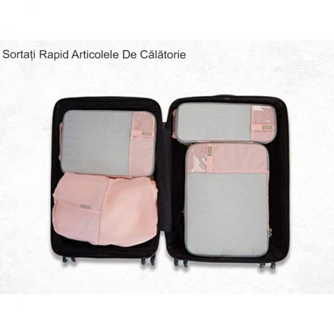 Set 3 genti de calatorie  pentru depozitare, compresibile, 3 dimensiuni, mic, mediu, mare, impermeabile, fermoar dublu, roz [19]