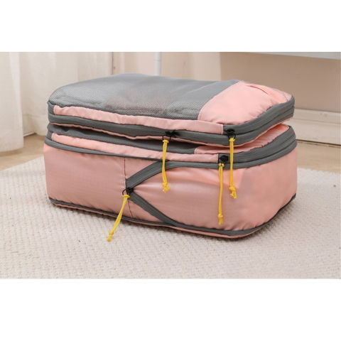 Set 3 genti de calatorie  pentru depozitare, compresibile, 3 dimensiuni, mic, mediu, mare, impermeabile, fermoar dublu, roz [12]