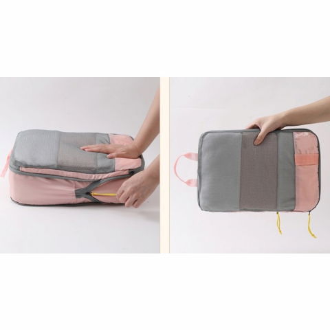 Set 3 genti de calatorie  pentru depozitare, compresibile, 3 dimensiuni, mic, mediu, mare, impermeabile, fermoar dublu, roz [13]