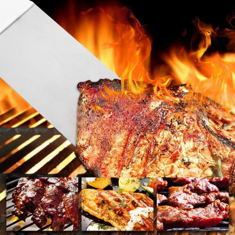 Set 3 spatule pentru gratar  din metal, margini subtiri, suprafata antiaderenta, rezistente la temperaturi ridicate, maner ergonomic din lemn, 3 forme, agatatoare, gri [3]