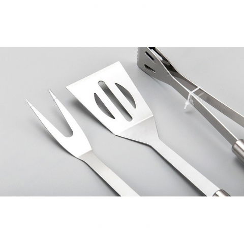 Set 3 ustensile pentru gratar, din otel inoxidabil, geanta oxford, argintiu [4]