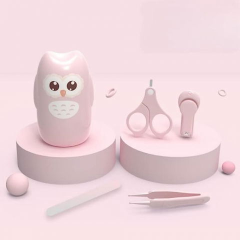 Set 4 piese ingrijire unghii bebelusi, din abs+otel inoxidabil, cutie de depozitare tip bufnita, de la 0 luni, 11.5 x 5 x 11.5 cm, roz [3]