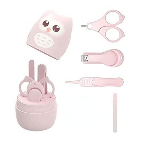Set 4 piese ingrijire unghii bebelusi, din abs+otel inoxidabil, cutie de depozitare tip bufnita, de la 0 luni, 11.5 x 5 x 11.5 cm, roz [1]