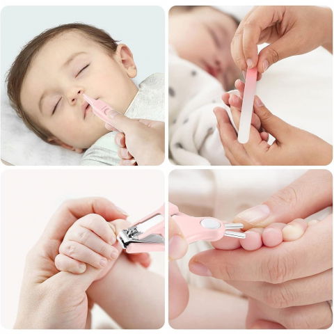 Set 4 piese ingrijire unghii bebelusi, din abs+otel inoxidabil, cutie de depozitare tip bufnita, de la 0 luni, 11.5 x 5 x 11.5 cm, roz [6]